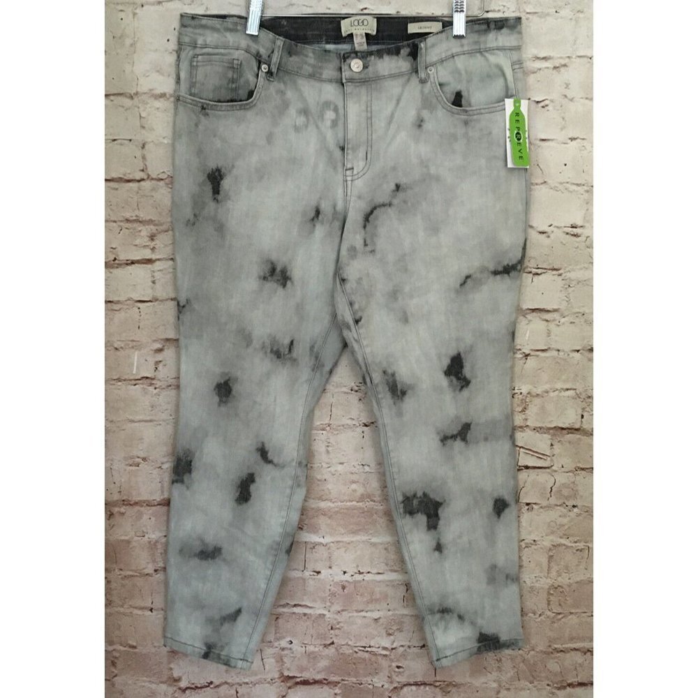LOGO Lori Goldstein Petite Gray Tie-Dye SKINNY Denim Jeans Ankle Crop Size 16P